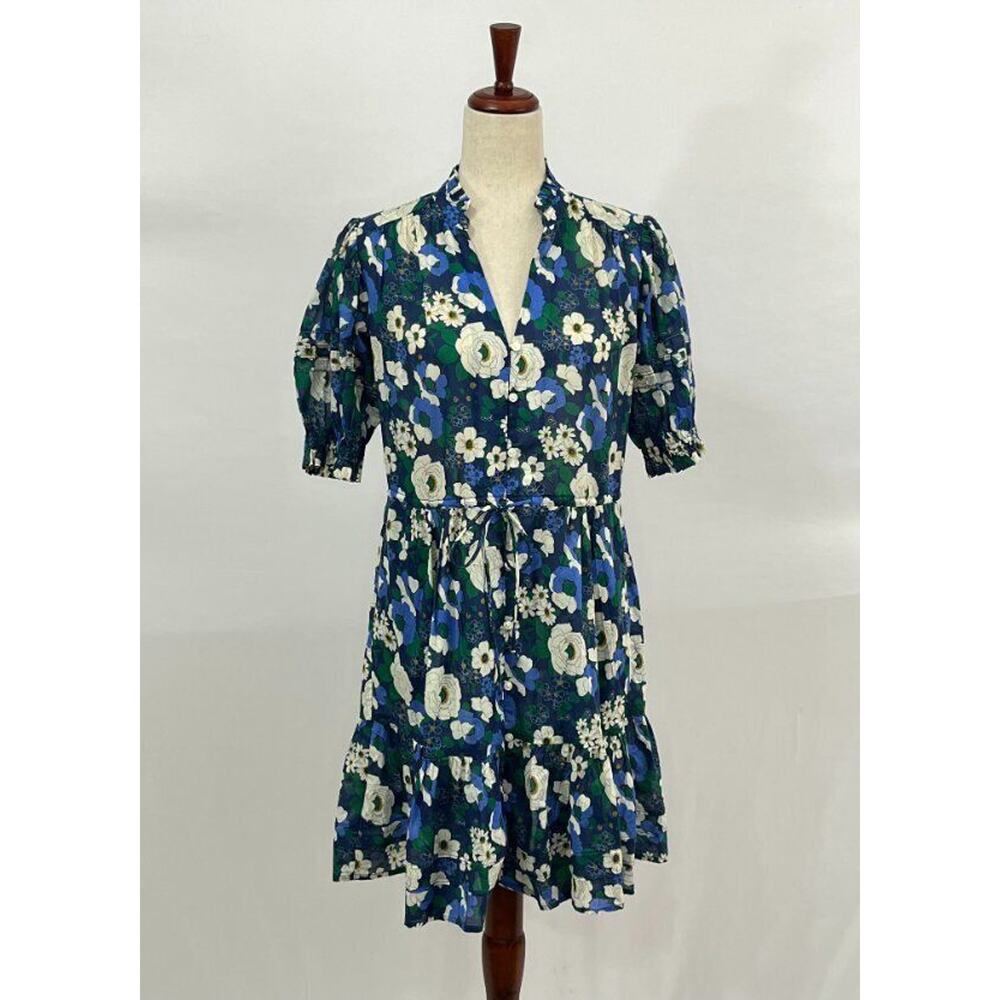 Trovata Blue Floral Mini Dress with White & Green Accents - Picture 10 of 14